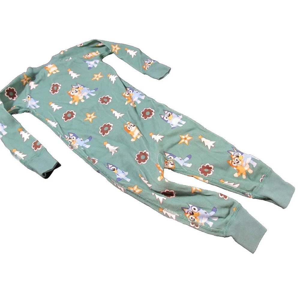 Hanna Andersson Bluey Holiday Sleeper 18–24M Organic Cotton Green Zip Pajamas